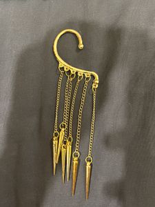 Plastic Gold Ear Cuff With Hanging Spiked