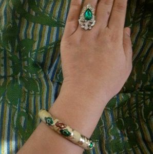 OPENABLE BANGLE ♥️ 💚 & ADJUSTABLE RING WITH GREEN