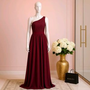 Burgundy One-Shoulder Gown