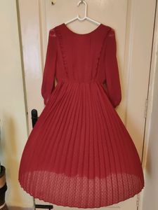 Red Pleated Midi Dress