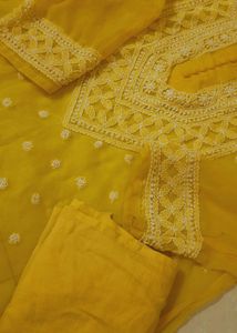 Yellow Embroidered Kurti Set