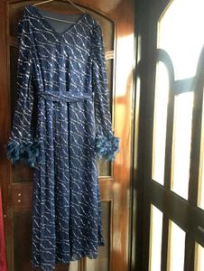 SAVANA Blue Feather Cuff Dress