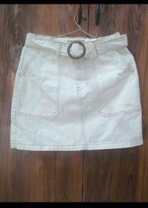 Belted Denim Mini Skirt
