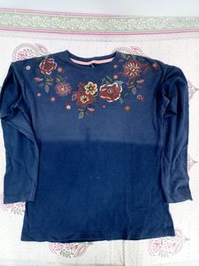 Beautiful Navy Blue Full Sleeves T Shirt