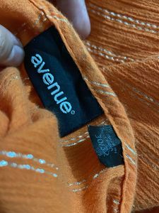 Avenue Womens Orange Metallic Stripes Blouse