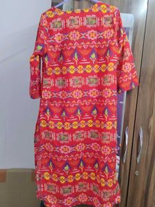 Red Printed Straight Kurta