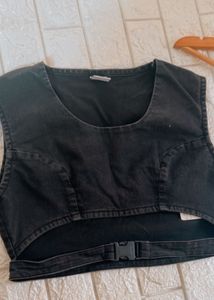 Denim Crop Top With Buckle Strap