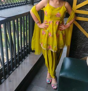 Elegant neon green dhoti Suit