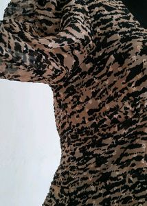Zara Sweetheart Animal Print Sheer Sleeves Dress