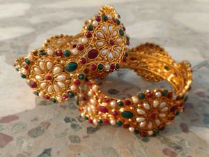 Gold Plated Bangles with Pearl & Stone