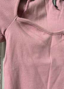Pink Ribbed Sweetheart Top