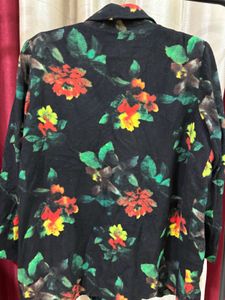 Floral Printed Black Blazer
