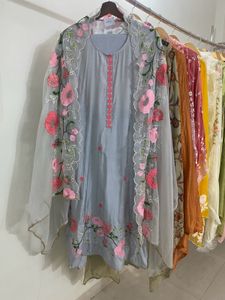 Muslin Embroidered Suit With Heavy Dupatta