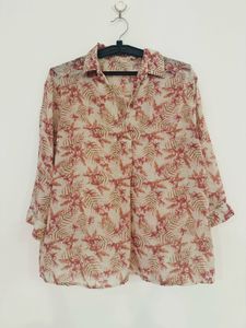 Sheer Floral Button-Down Blouse
