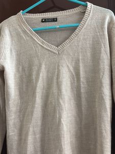 Beige V-Neck Knit Sweater