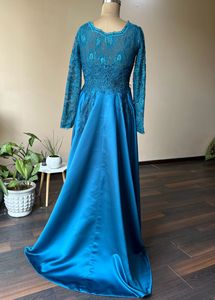 Teal High Low Embellished Gown