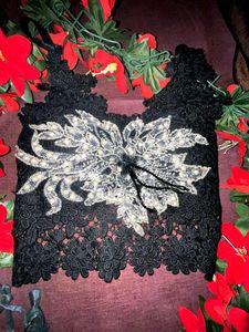 Black Lace Embellished Corset Top