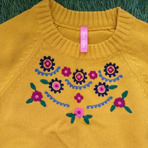 Pink &amp; Blue Kids Embroidered Yellow Sweater