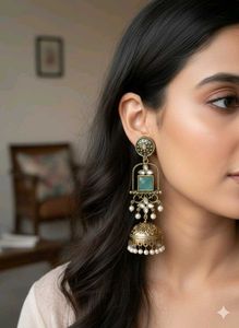 Green Jhumka Earrings