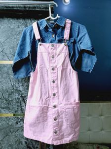 max Pink Denim Button-Down Dress