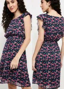 Max Printed Ruffle Sleeveless A Line Dress.