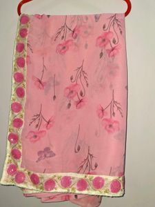 Pink Floral Saree with Sequin Border