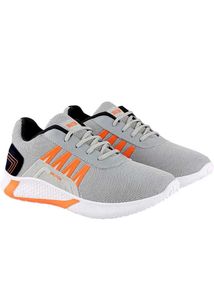 Bruton Grey &amp; Orange Mesh Comfort Sport Shoes