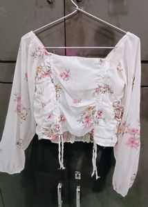 Crop Top , Beautiful Pink Flower Design 🌺, Front