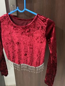 Party Wear Red Velvet With rhinestone top