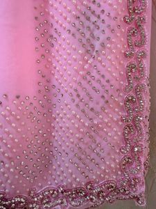 Baby Pink pearls & diamond work Saree