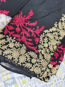 Elegant Embroidered Black Saree