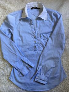 Blue Zara Basic Fitted Shirt