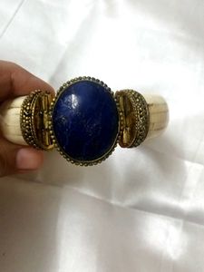 LAPIZ LAZULI Gemstone Bone Mosiac Blue Bangle