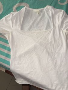 White Square Neck Top