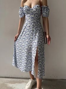 Blue Flower Printed Midi Dress