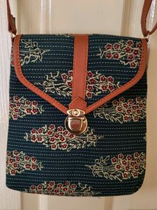 Green Cloth Printed Sling Bag