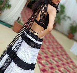 Black &amp; White Tiered Lehenga Set