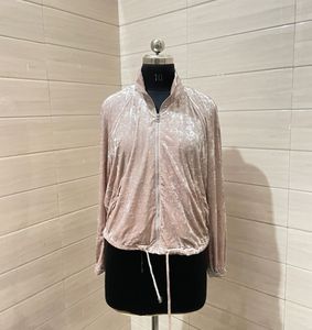 H&amp;M  Light Pink Crashed Velvet Bomber Jacket