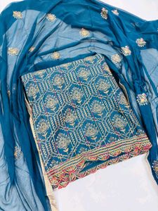 Teal Embroidered Salwar Suit Material