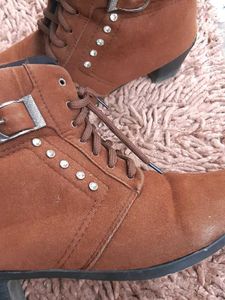 Brown Ankle Boots with Rhinestones