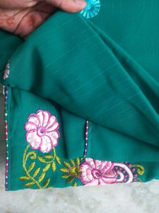 Elegant Embroidered Green Saree