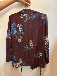 Zara Burgundy Floral Wrap Blouse