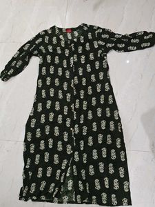 Olive Green Floral Print Kurti