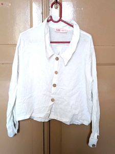 White Button-Down Crop Top