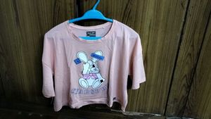Pink Bunny Graphic Crop Tee