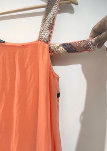 Coral One Shoulder Detail Maxi Dress