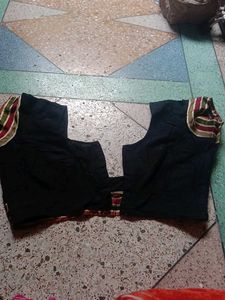 Black Saree Blouse with Striped Detail