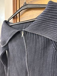 Ribbed Knit Zip-Up Cardigan
