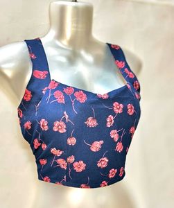 🆕Foral Padded Corset/ Crop Design Blue Top