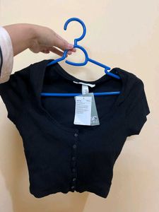 H&M Black Ribbed Crop Top
